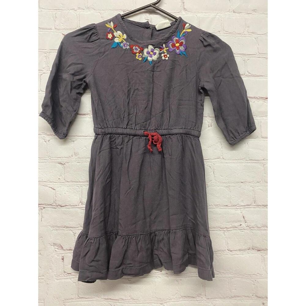 MINI BODEN Purple Gray Long Sleeve Tunic Top  Dress 5-6 Floral Neckline Johnny